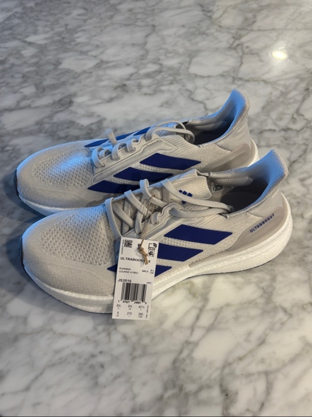 adidas Ultraboost5x Sneakers in Light Gray with Blue Stripes